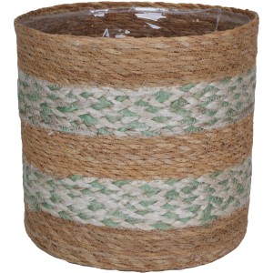 Salbeibeiger Pflanzkorb aus Seegras mit Zick-Zack-Muster, Ø 18 cm, wasserdicht.