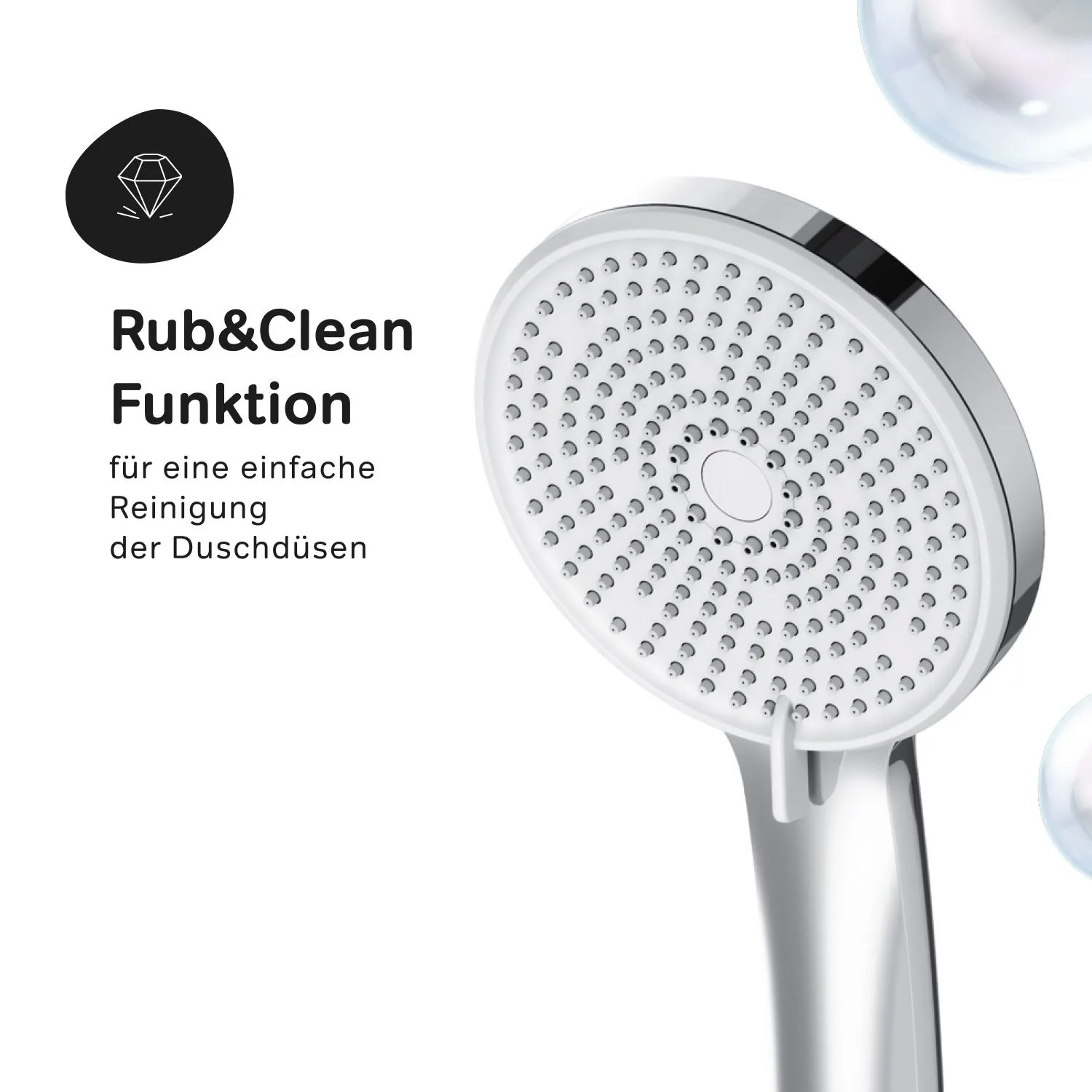 AM.PM Duschsystem Play: Handbrause in Chrom mit Rub&Clean Funktion für Brausesets.
