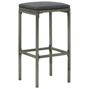 Grauer Barhocker aus Rattan mit Kissen, Teil des vidaXL 5-tlg. Gartenbar-Sets.