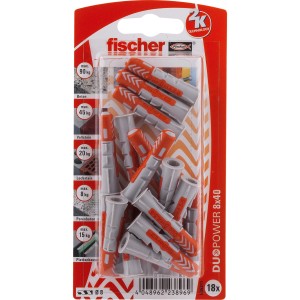 Fischer Dübel DuoPower 8x40 mm, 18er-Pack. Dübel für sichere Befestigungen in verschiedenen Baustoffen.