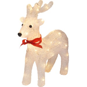 Leuchtender LED-Hirsch (34,5 cm) in Weiß mit roter Schleife, Weihnachtsdeko für Innen & Außen.