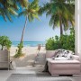 Komar Fototapete Vlies Palmy Beach mit Palmen, Strand und Meer, 300x250 cm.