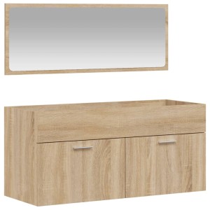 vidaXL Badschrank mit Spiegel, Sonoma-Eiche, Holzwerkstoff. Badmöbel-Set mit Unterschrank und rechteckigem Spiegel.