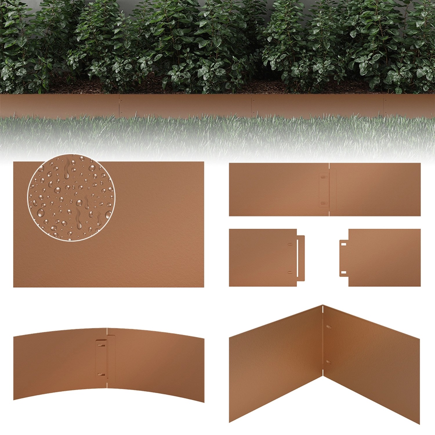 OK-Living Rasenkante, braun, 30 m Set, aus verzinktem Stahl, flexibel für Beetumrandungen und Mähkanten.