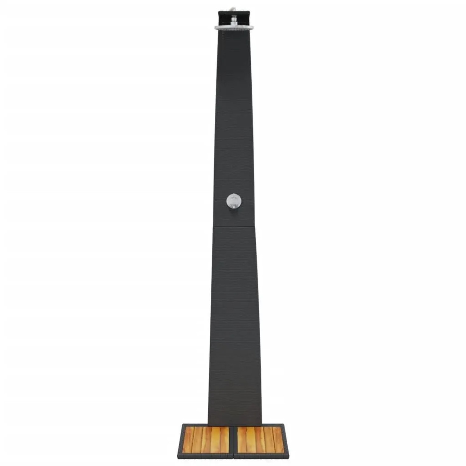 Schwarze vidaXL Gartendusche aus Rattan und Akazienholz, 224 cm hoch.