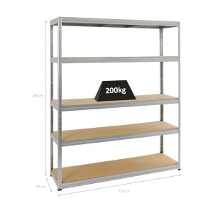 Verzinktes PROREGAL Schwerlastregal Giant Elephant, 180x150x45 cm, mit 5 MDF-Fachböden (je 200 kg Traglast).