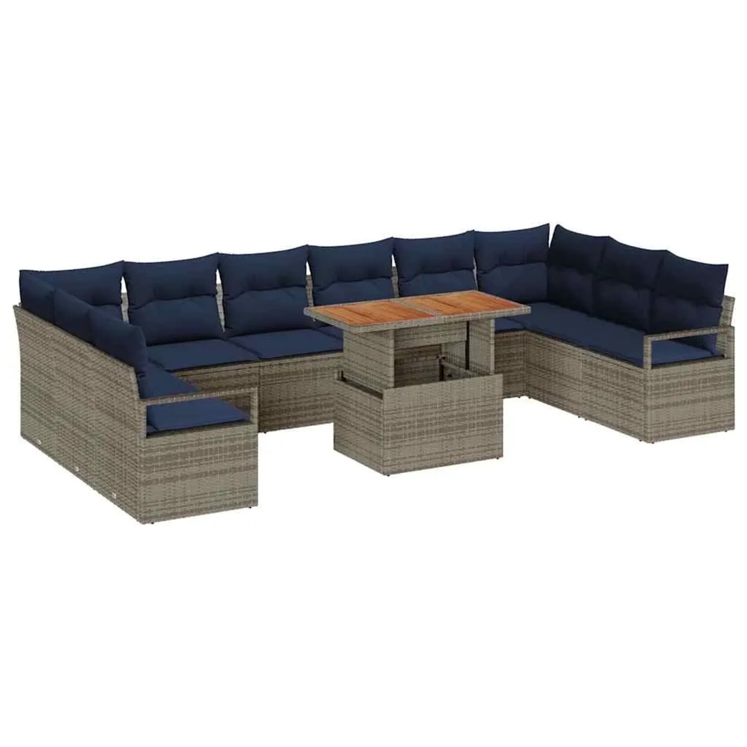 vidaXL Garten Essgruppe mit Kissen 11-Tlg Grau und Marineblau 3349765