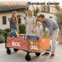 Familie belädt orange-blauen faltbaren Bollerwagen mit erweiterbarer Heckklappe (115L) für Camping & Outdoor.