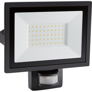 Schwarzer LED-Außenstrahler mit Sensor, 50W, 4250lm für Garten & Einfahrt.