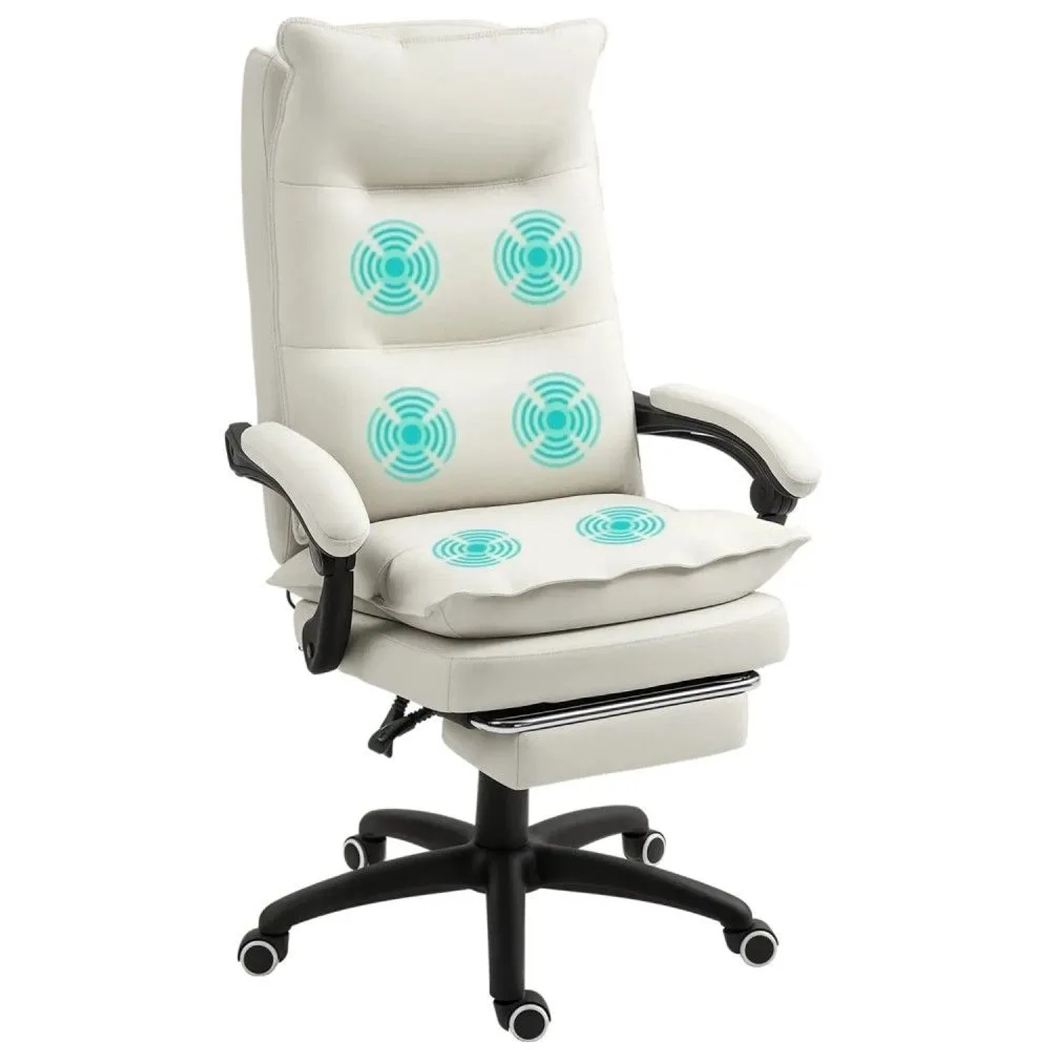 Vinsetto Bürostuhl mit Massagefunktion Cremeweiß 70B x 62T x 120-130H cm