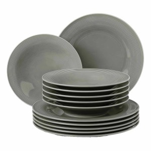 Seltmann Weiden Beat Coor Glaze Tafelservice, 12-teilig, perlgrau. Geschirr Set mit Rillenmuster.