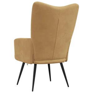 Brauner Relaxsessel aus Samt (Modell 9) von vidaXL, Rückansicht mit schwarzen Beinen.