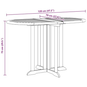 vidaXL Gartentisch Butterfly, klappbar, 120x70x75 cm, Teakholz massiv, Abmessungen