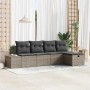 Graues 5-tlg. vidaXL Garten-Sofa-Set aus Poly Rattan mit Kissen für Terrasse und Garten.