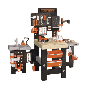 Smoby Black+Decker Mega Werkbank Center mit Werkzeug, Schrauben und Zubehör für Kinder ab 3 Jahren.