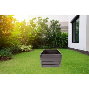 Anthrazitfarbenes KHW Kunststoff-Hochbeet Demeter Größe M im Garten.