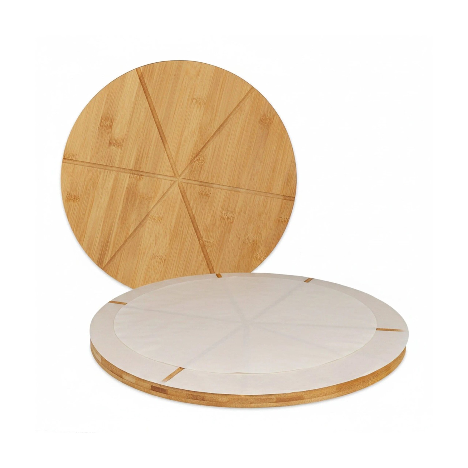 Relaxdays Pizzabrett 2er Set Bambus Natur mit Backpapier 1,5 cm x 33 cm 850 g