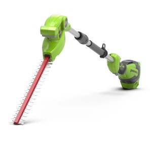 Greenworks Akku-Teleskop-Heckenschere G40PHA 40V Solo, ausgefahren. Ideal für hohe Hecken.