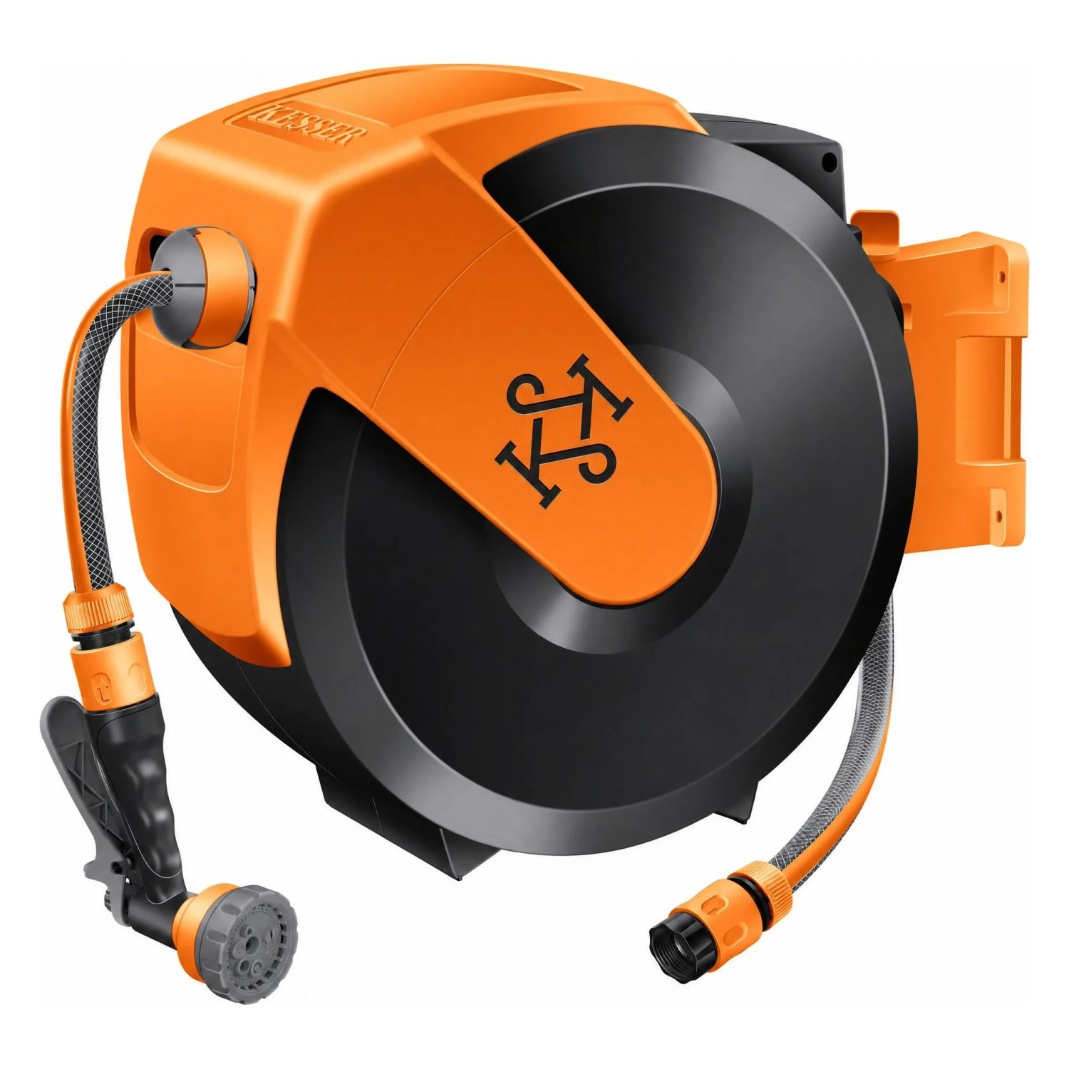 KESSER Schlauchtrommel Wandmontage Auto-Aufrollung 15 m Schwarz Orange