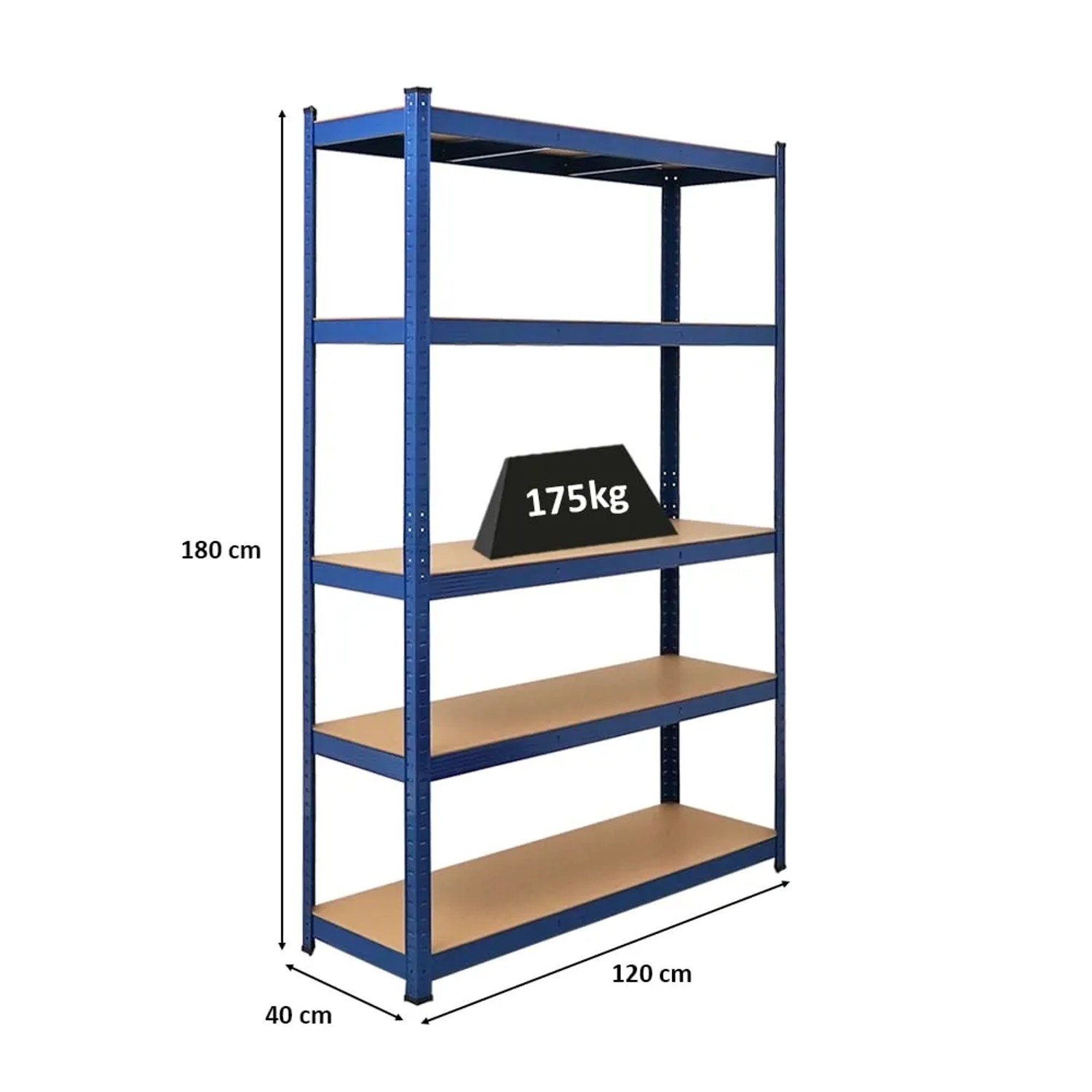 Blaues PROREGAL Schwerlastregal Ragnar (180x120x40 cm) mit 5 Böden, ideal als Keller- oder Garagenregal.
