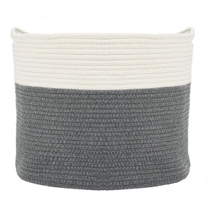 DuneDesign Aufbewahrungskorb, Baumwolle, grau/weiß, 35L, Ø 39x30cm. Korb für Wäsche, Spielzeug und mehr.