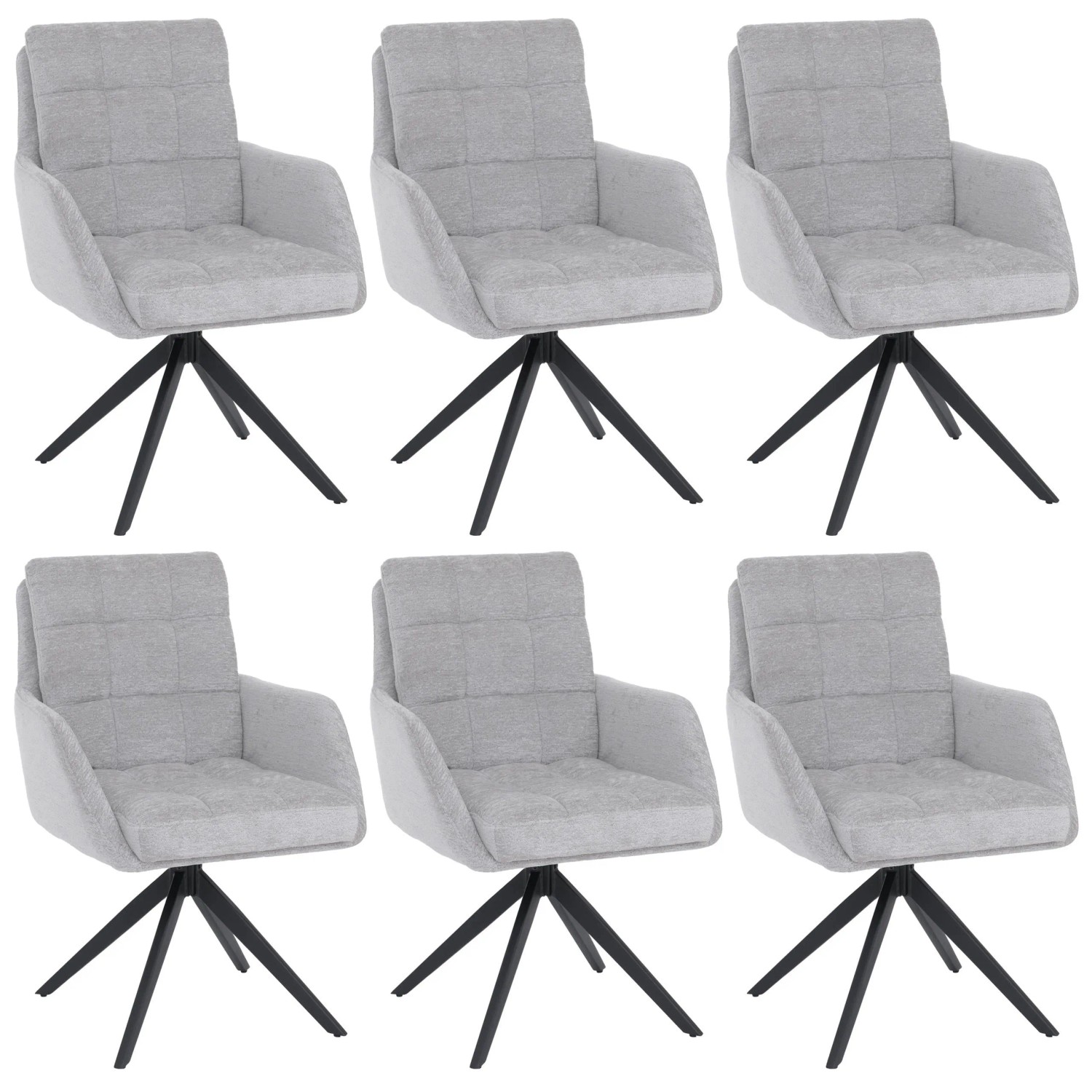 MCW 6er-Set Esszimmerstuhl Q36 Drehbar Auto-Return Stoff Chenille Beige