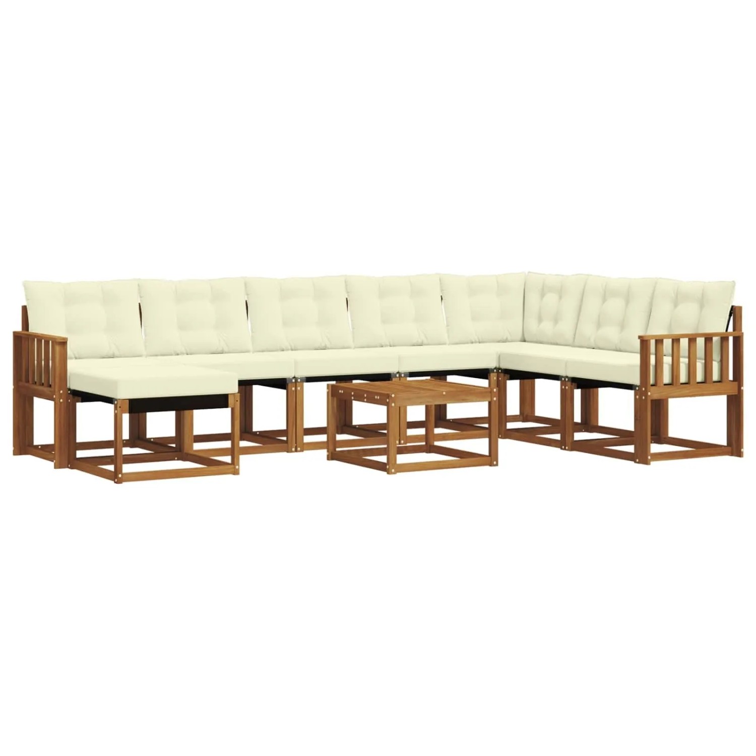 vidaXL Outdoor-Sofagarnitur mit Kissen 9-Tlg Natur und Creme 3368973