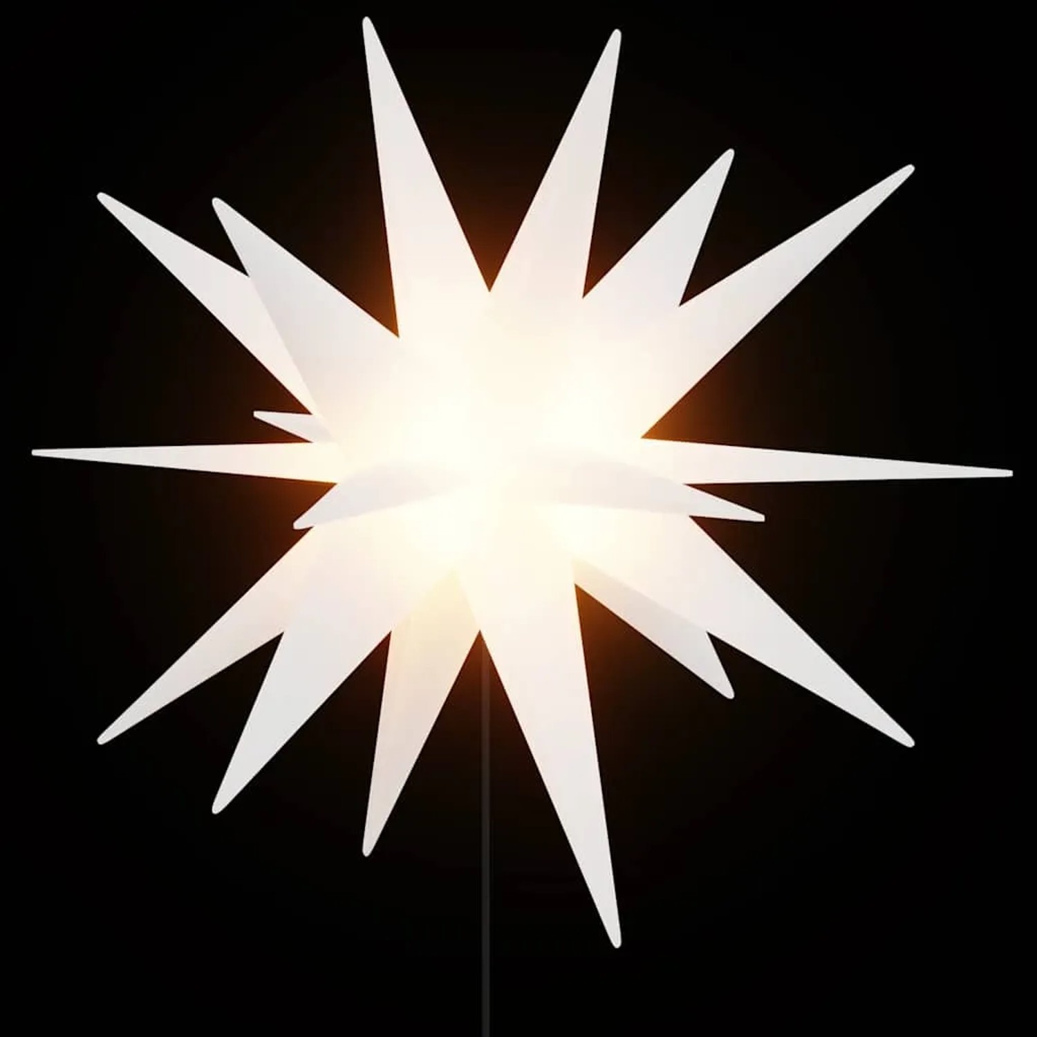 Weißer faltbarer LED-Weihnachtsstern mit Erdspieß, warmweiß leuchtend, 57 cm, für innen & außen.