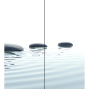 Schulte Duschrückwand mit Zen-Steine Motiv über Eck, moderne Badgestaltung.