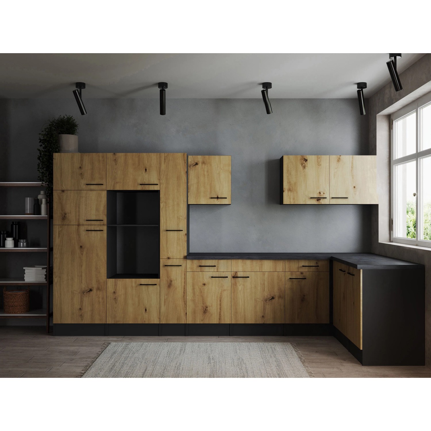 Respekta Winkelküche Oliver 370 cm Artisan Eiche ohne E-Geräte