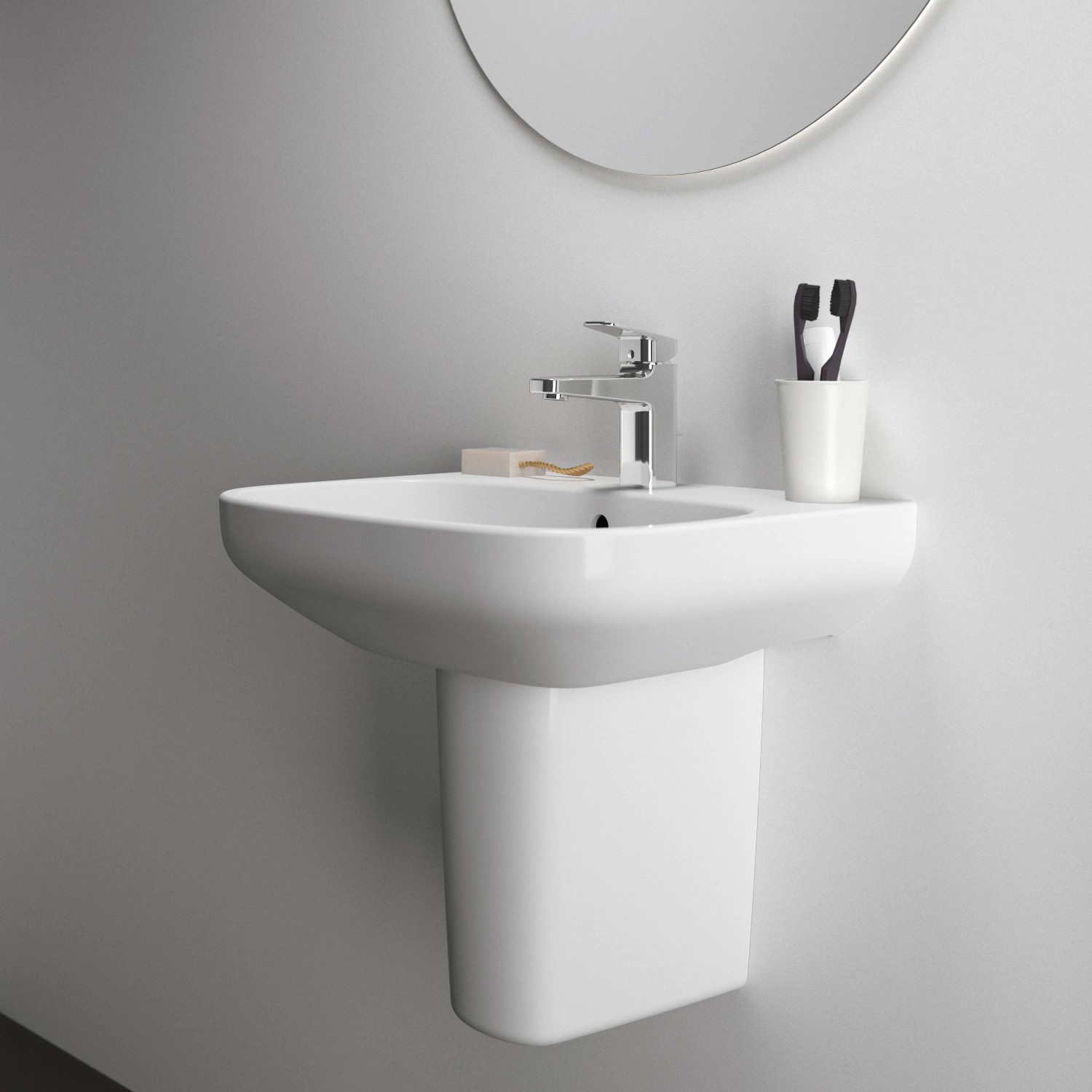 Ideal Standard i.life A Waschtisch, 50 cm, Weiß, mit Armatur und Seife.