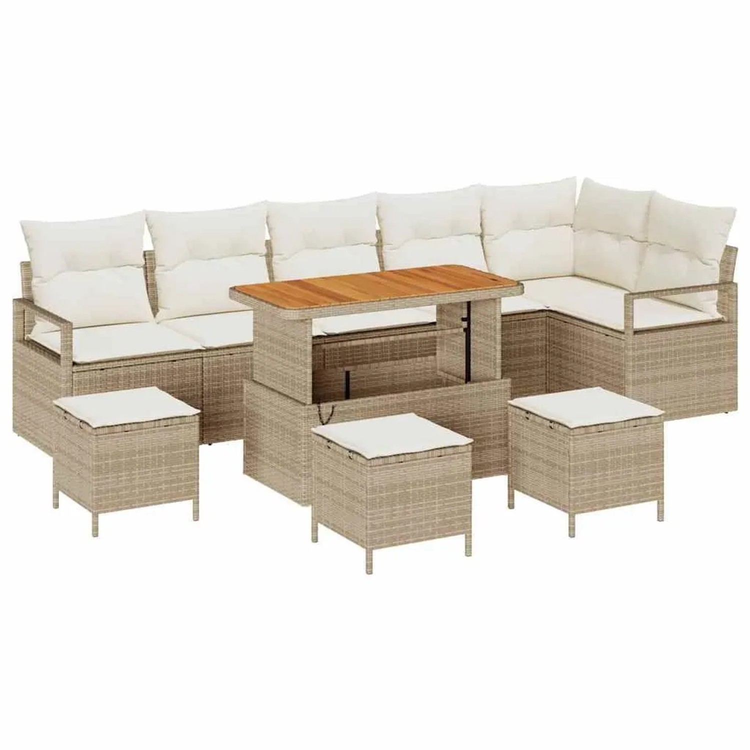 vidaXL Garten-Sofa-Set mit Kissen mit Speicher 10-Tlg Beige und Creme 3364501