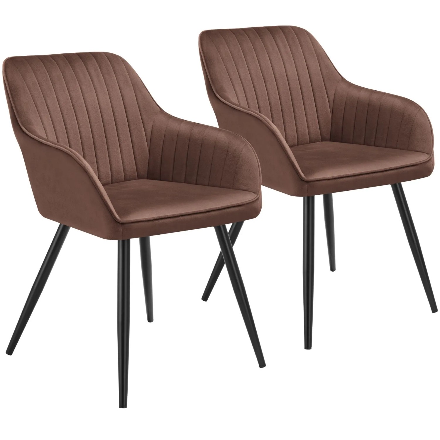 Tectake Esszimmerstuhl Marilyn Gepolstert  In Samtoptik  Gesteppt Durchgehende Lehne 2Er Set 62 x 58 x 82 cm Braun Schwarz