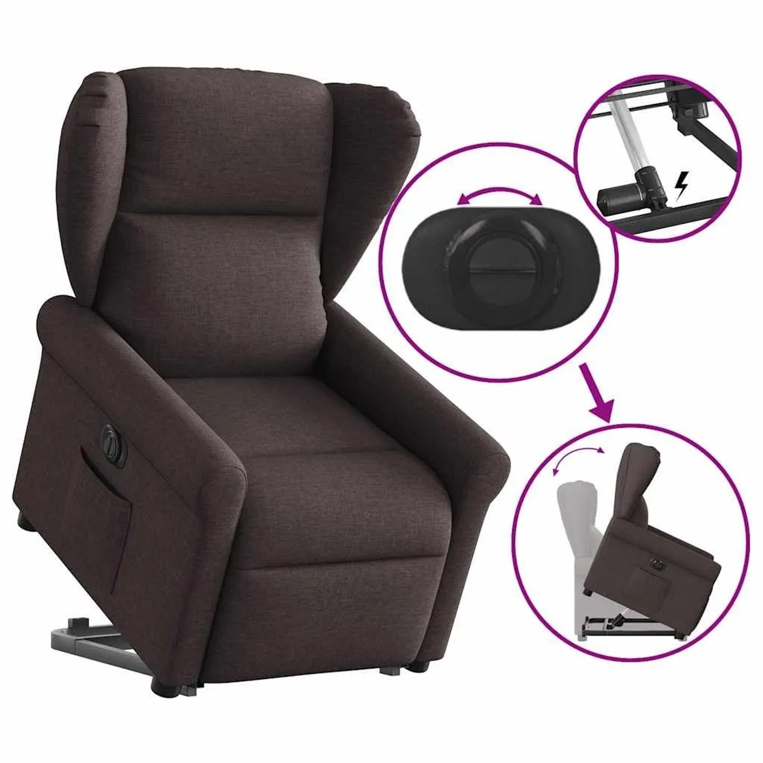 vidaXL Relaxsessel mit Aufstehhilfe Elektrisch Dunkelbraun Stoff 3303399_7