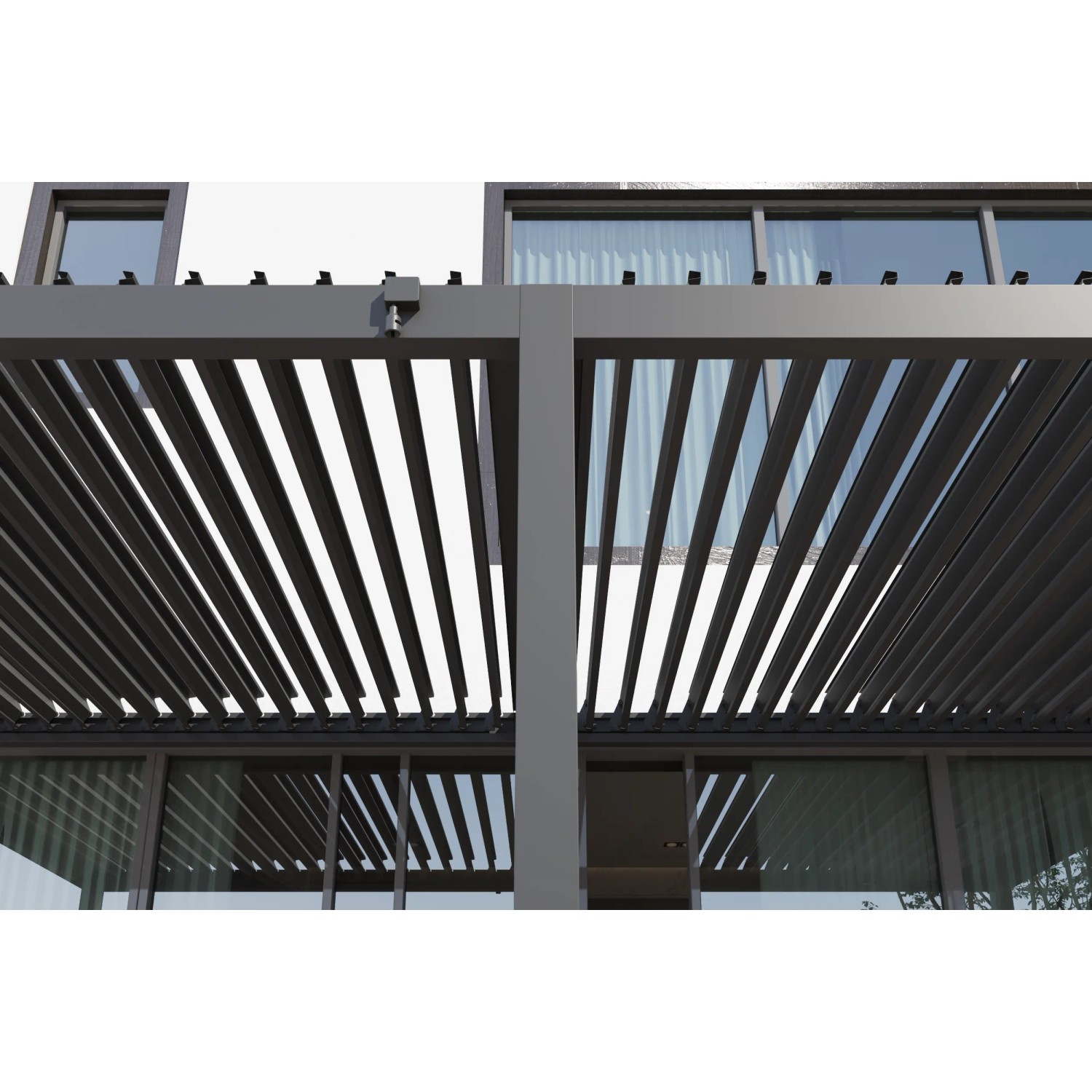 Anthrazitfarbene MWH C110 Pergola mit verstellbaren Lamellen für Sonnenschutz auf Terrasse & Garten.