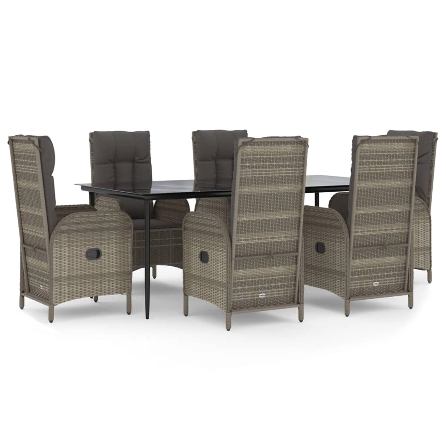 vidaXL 7-Tlg Garten-Essgruppe mit Kissen Schwarz und Grau Poly Rattan 3185183