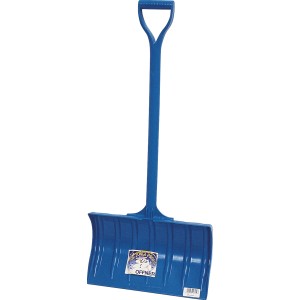 Blauer Offner Kinder Schneeschieber aus Kunststoff mit D-Griff. Ideal für kleine Helfer im Winter.