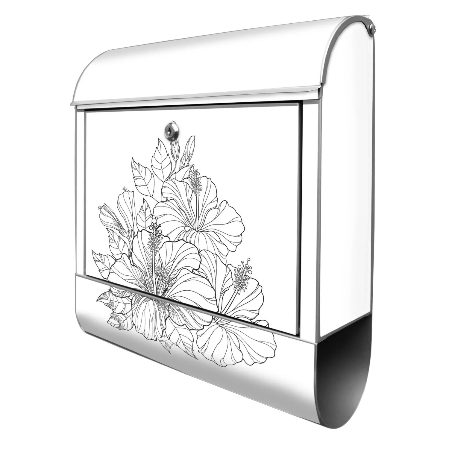 Banjado Design Briefkasten Silber Pulverbeschichtet 39x47x14cm 2 Schlüssel Mit Zeitungsfach Motiv Hibiskus 2