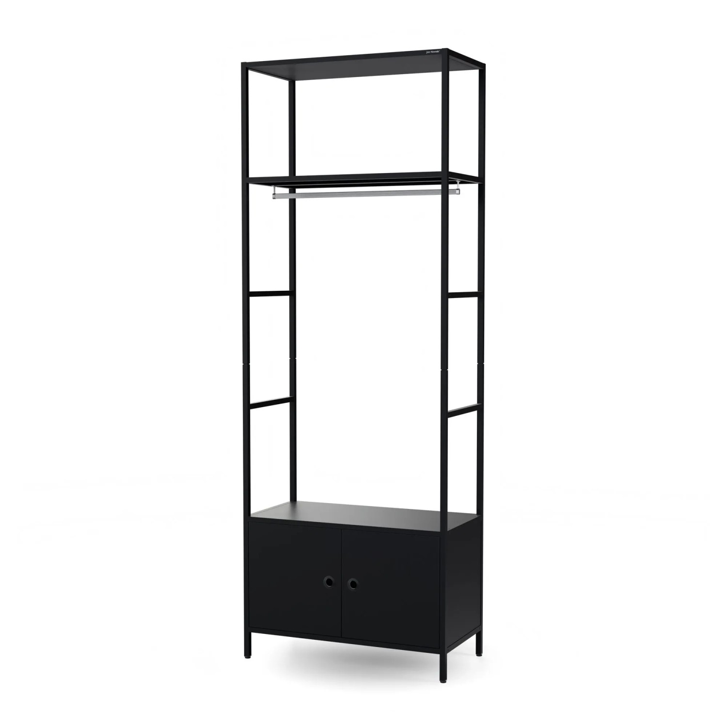 JAN NOWAK Offenes Büroregal mit Kleiderstange für Empfangsbereiche und Wartezimmer ARIEL 80 × 220 × 40 cm Schwarz