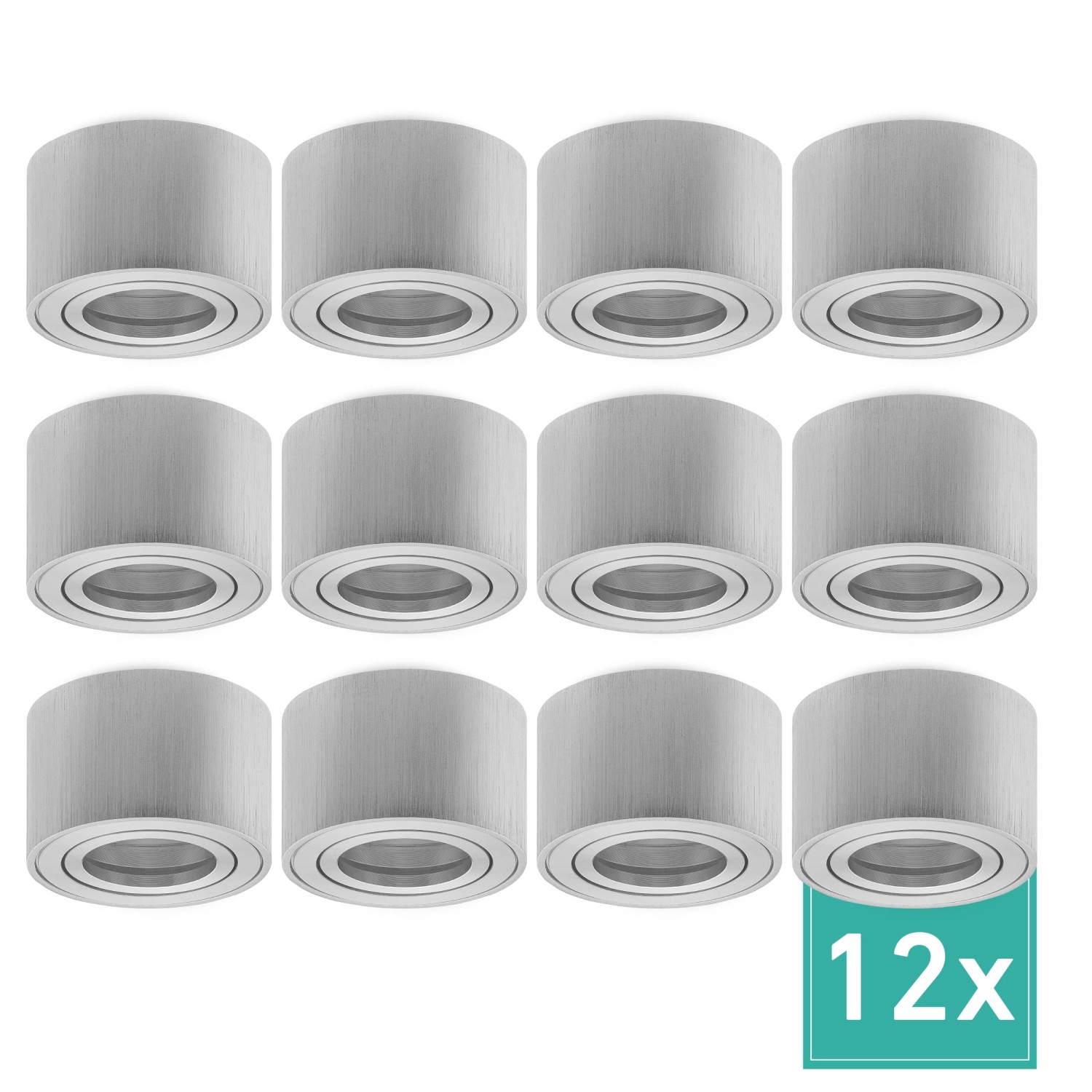 Oktaplex 12er Set Aufbauspot Lile S für LED-Module Aufbaustrahler Spotrahmen 230V Aluminium Gebürstet