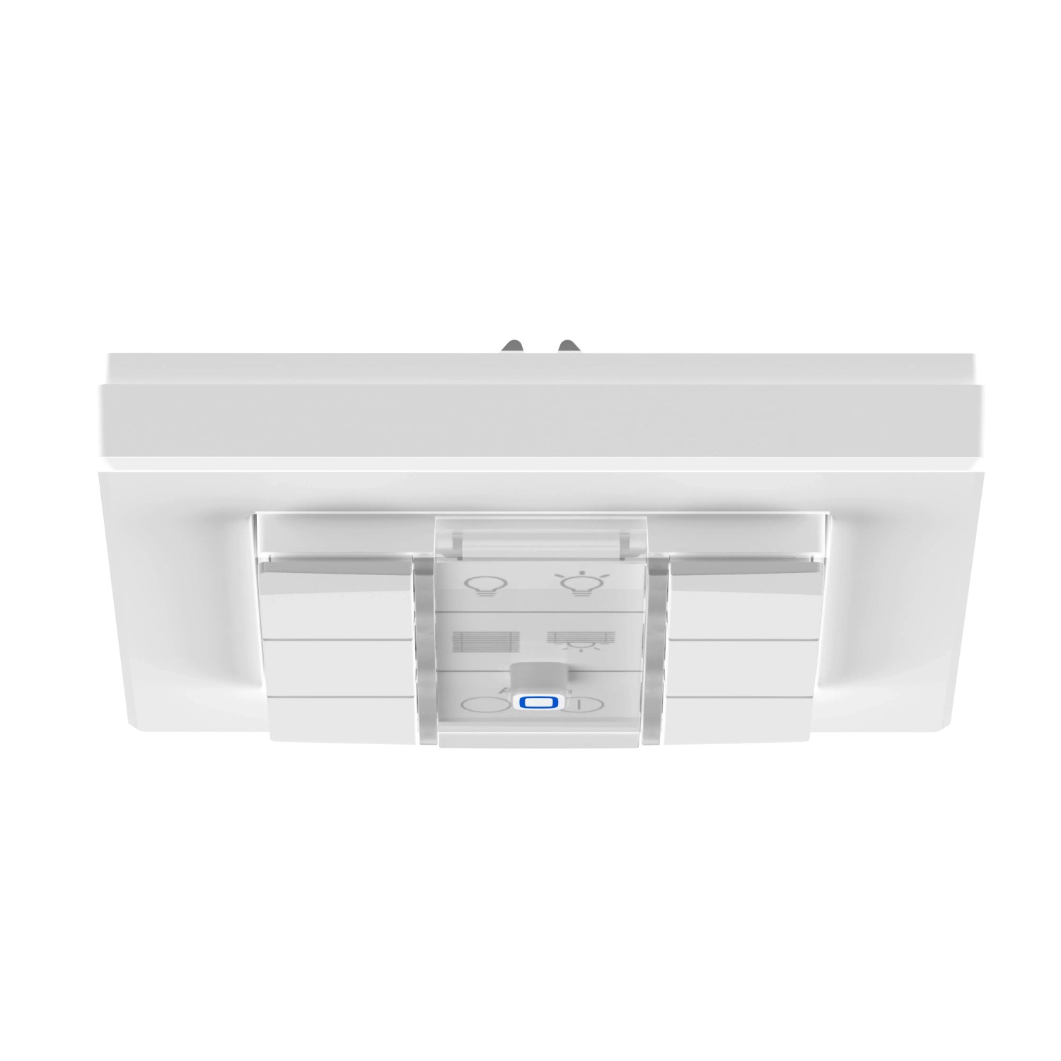 Weißer Homematic IP Wandtaster 6-fach für Hausautomation, mit blauer Status-LED und Tasten.