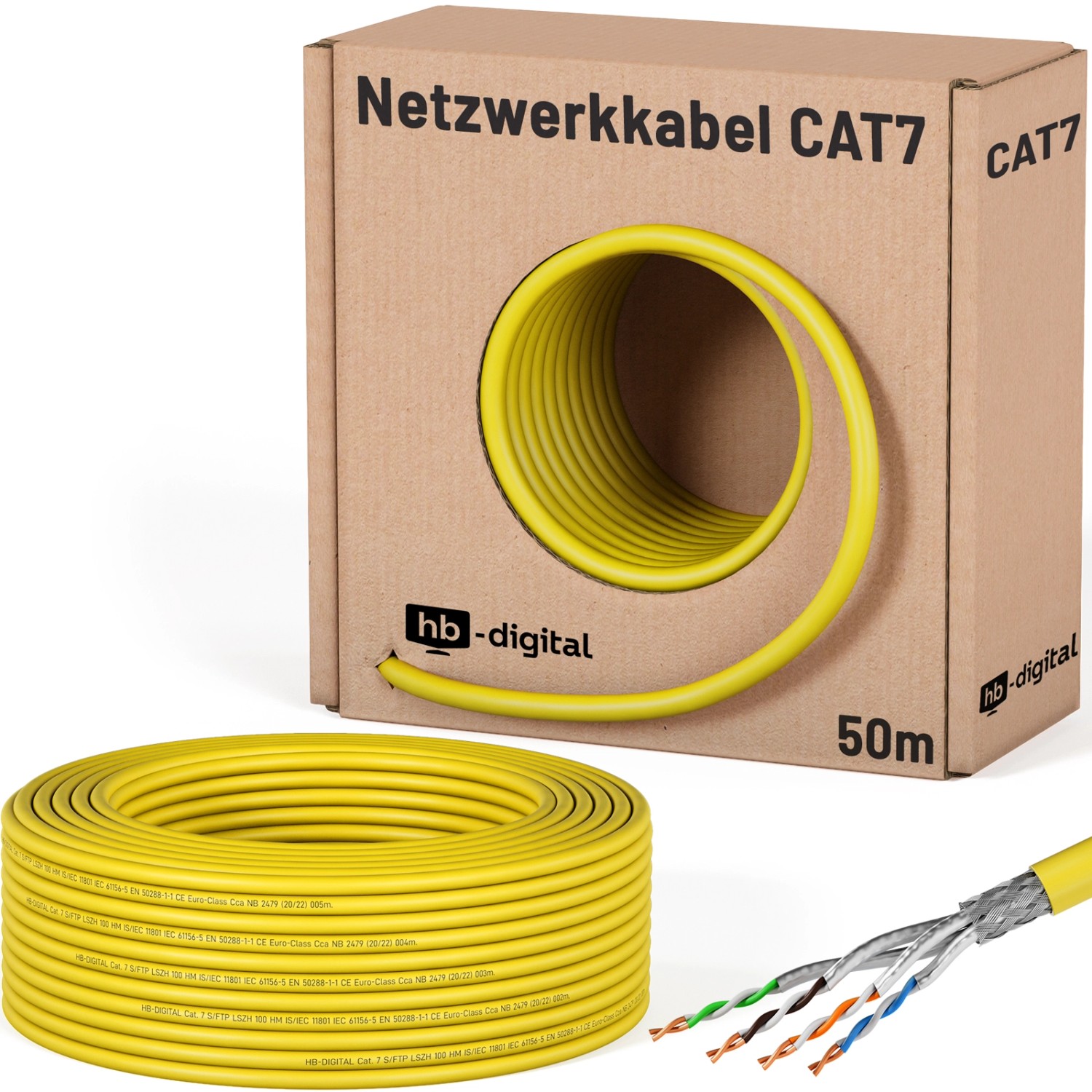 Thumbnail - hb-digital CAT 7 Kabel Netzwerkkabel max. 1000 MHz S/FTP AWG23 LSZH 50m gelb