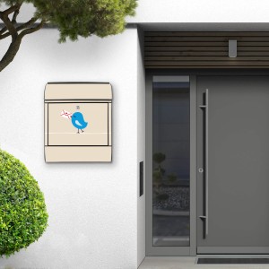 Banjado Design Briefkasten mit Vogel-Motiv "Liebesbrief", Zeitungsfach, pulverbeschichtet, schwarz.
