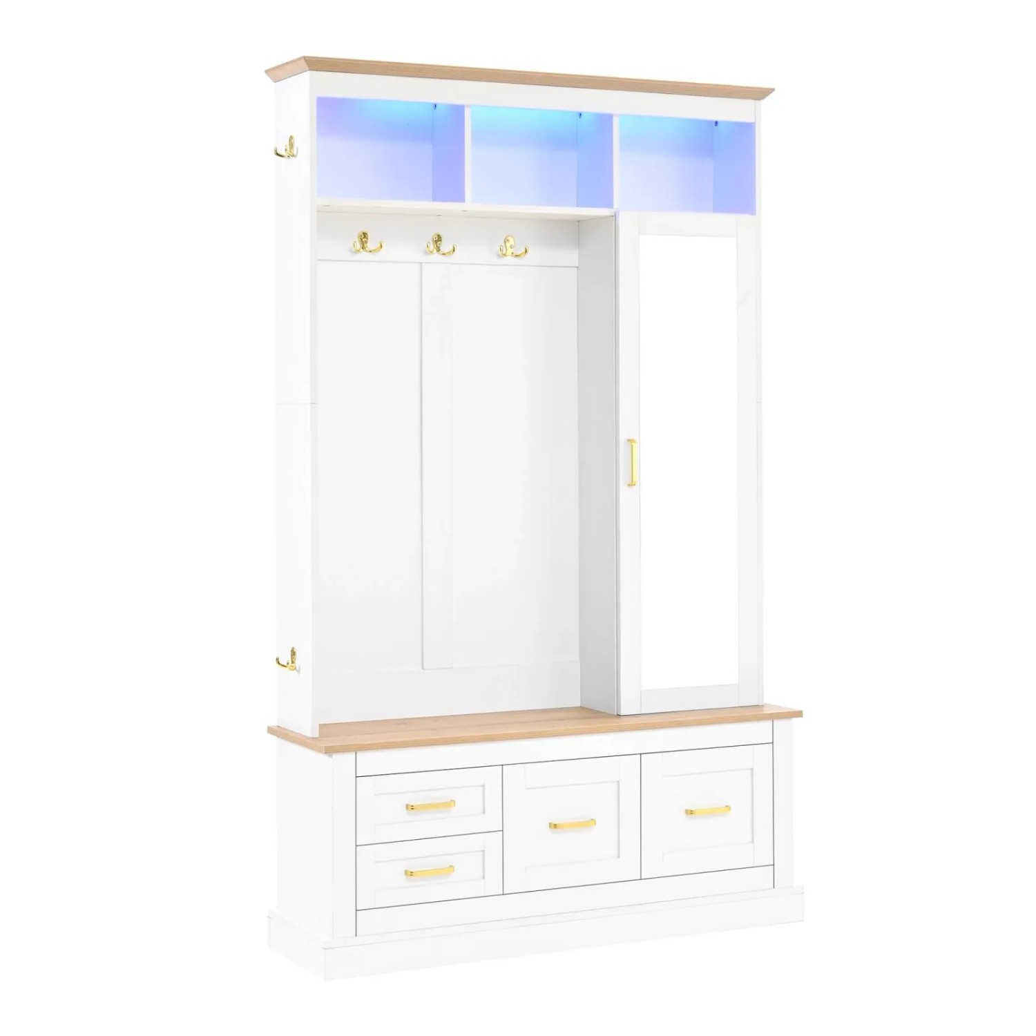 PXloue Flurgarderobe Garderobenständer mit Schuhschrank Spiegel Schublade und LED