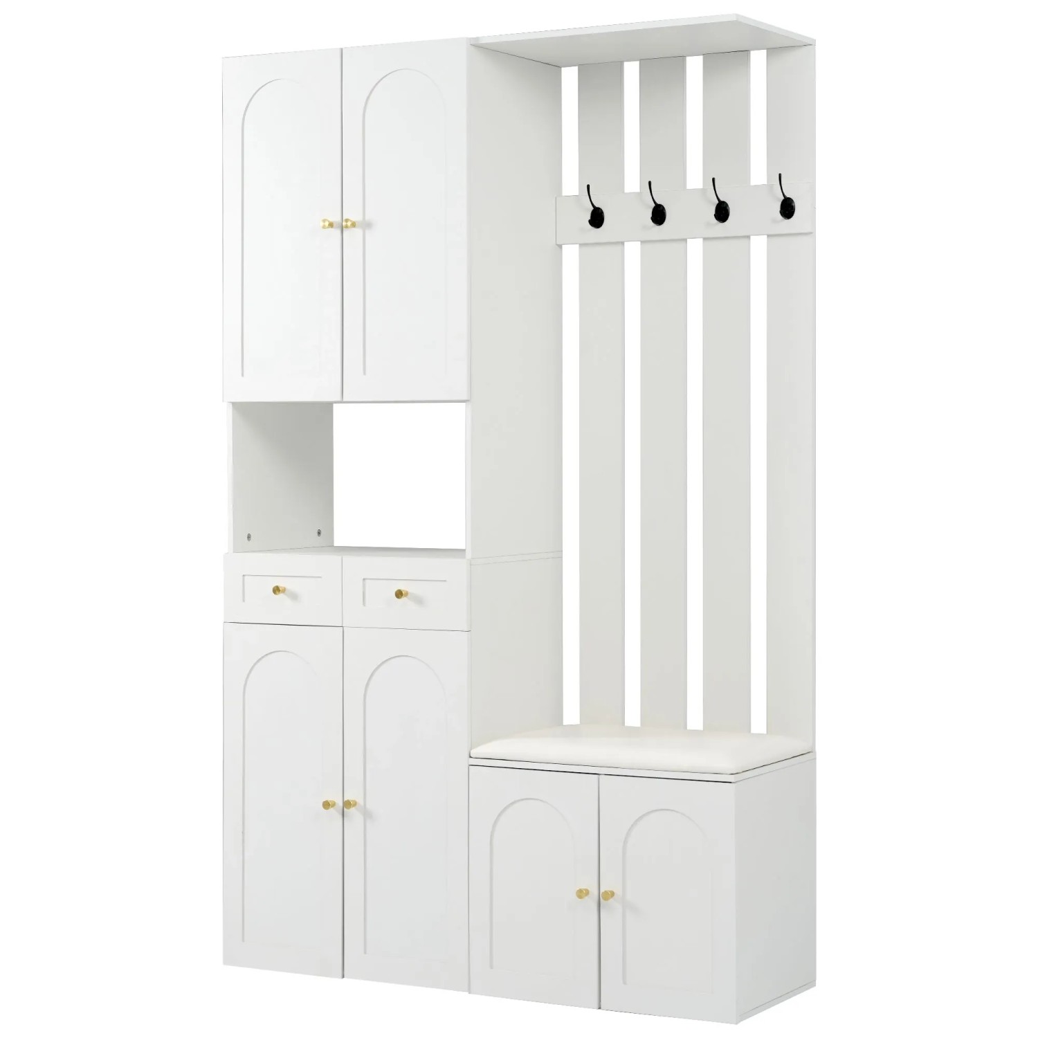 okwish Garderoben Set mit Schuhbank Haken Flur 110x37x180cm Weiß
