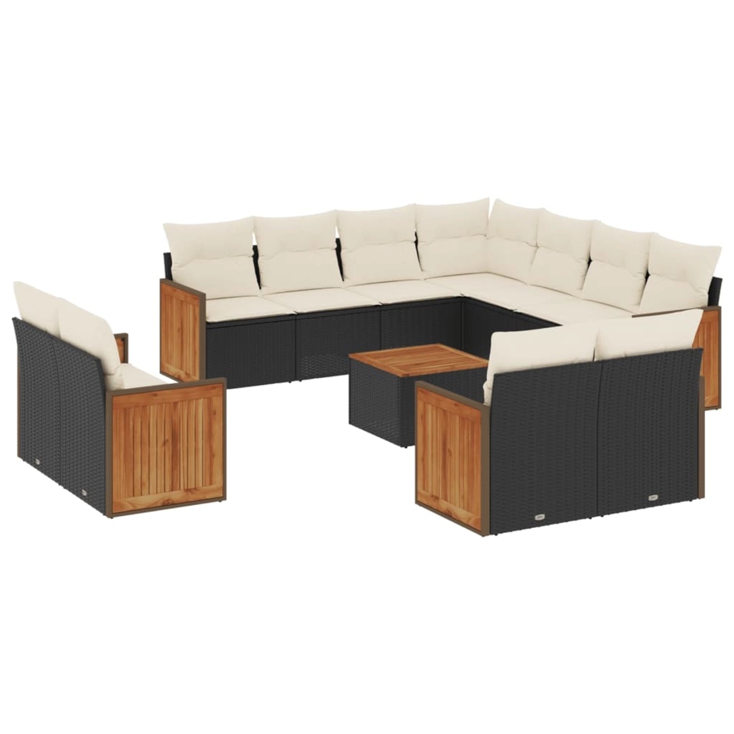 vidaXL 12-Tlg Garten-Sofagarnitur mit Kissen Schwarz Poly Rattan 3260586