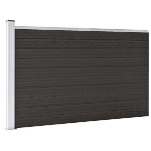 Schwarzes vidaXL Zaunelement aus WPC, 175x105 cm, mit Holzmaserung und Aluminiumprofil.