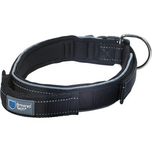 Schwarzes ArmoredTech Hundehalsband Dog Control XL (51-60cm) mit Kurzleine und Reflektor.