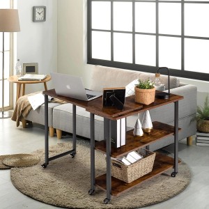Costway L-förmiger Beistelltisch mit Rollen 360° Drehbar PC-Tisch