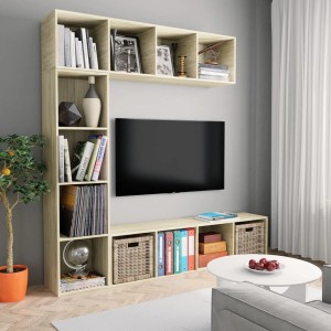 VidaXL 3-tlg. Bücher-/TV-Schrank Set Sonoma-Eiche mit Regalen und Fächern.